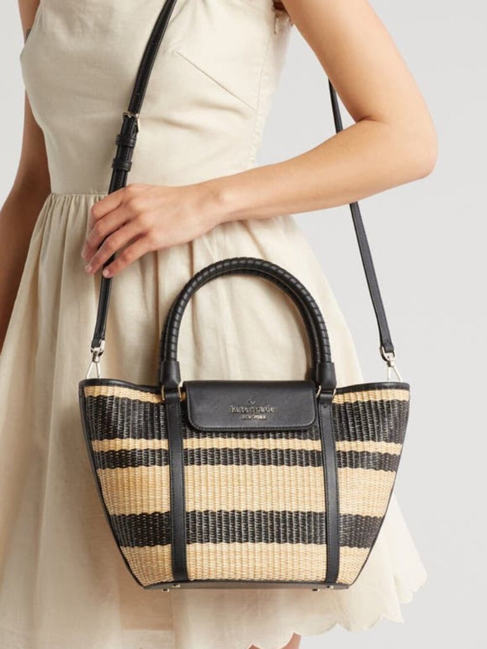 NEW ☑️ Kate Spade CRUISE Medium Tote Raffia & Black leather - Picture 15 of 16